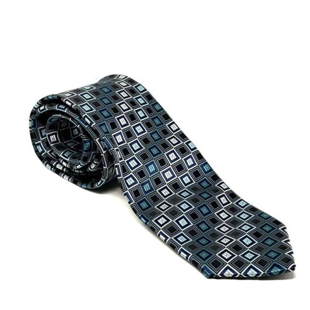 GIORGIO BRUTINI Callezione 100% Polyester Necktie Blue Brown Square 60x3.5